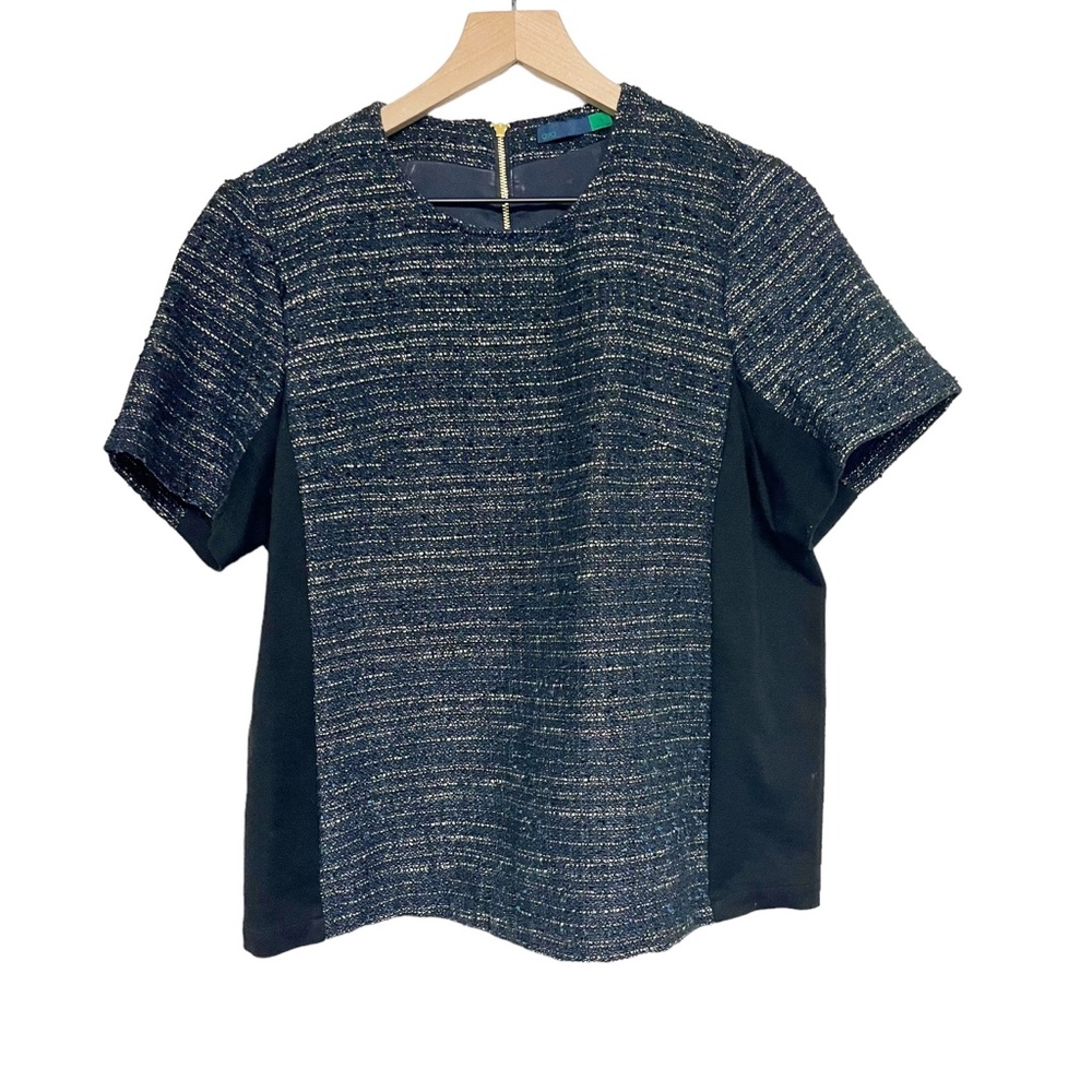 Ava Womens Tweed Short Sleeve Top Size 6 Zipper Detail Back